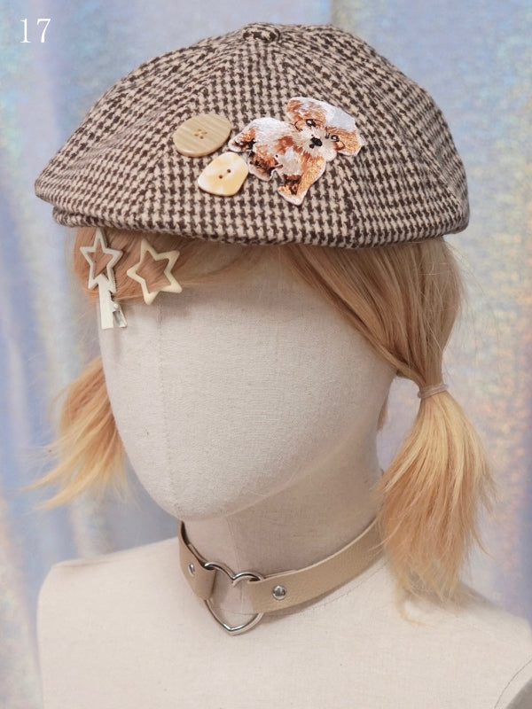 Options Applique Hat Beret Button/Star/Dog Y2K 17