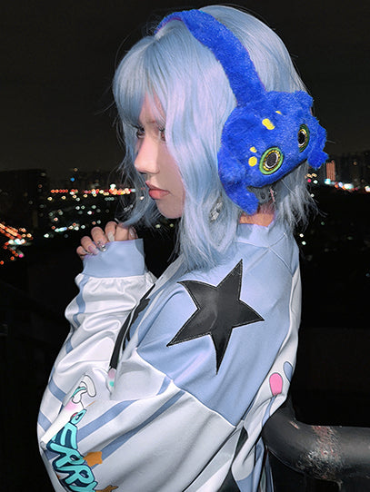 Sapphire Blue Octopus Gothic Plush Ear Muffs