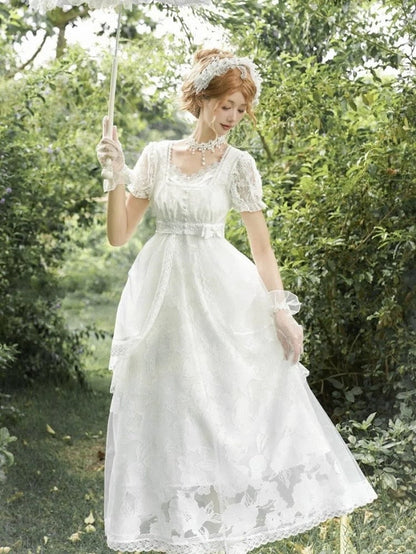 Langes Unterkleid im Slip-Stil, Kopfbedeckungen, Top, voll, Overlay-Version, kurzes Set + Lolita, Weiß, Empire
