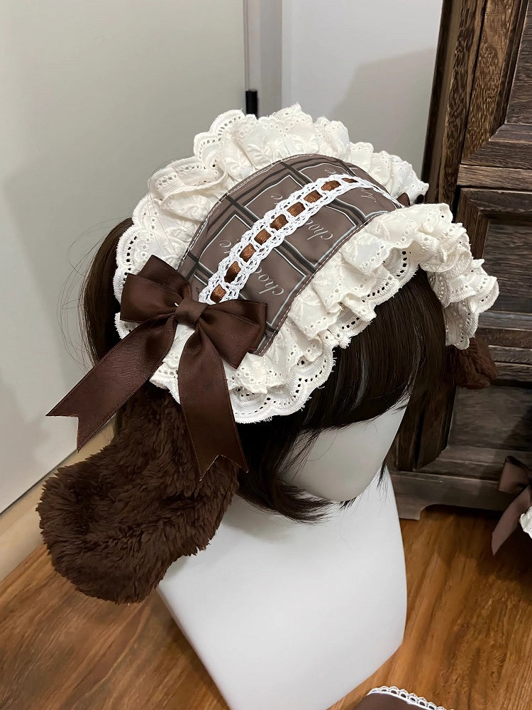 Puppy Sweet Full Cute Lolita Set Brown Waist High and Fluffy Dress Desserts