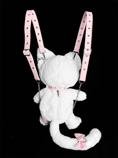 White Sweet Kitty Plush Backpack Bag