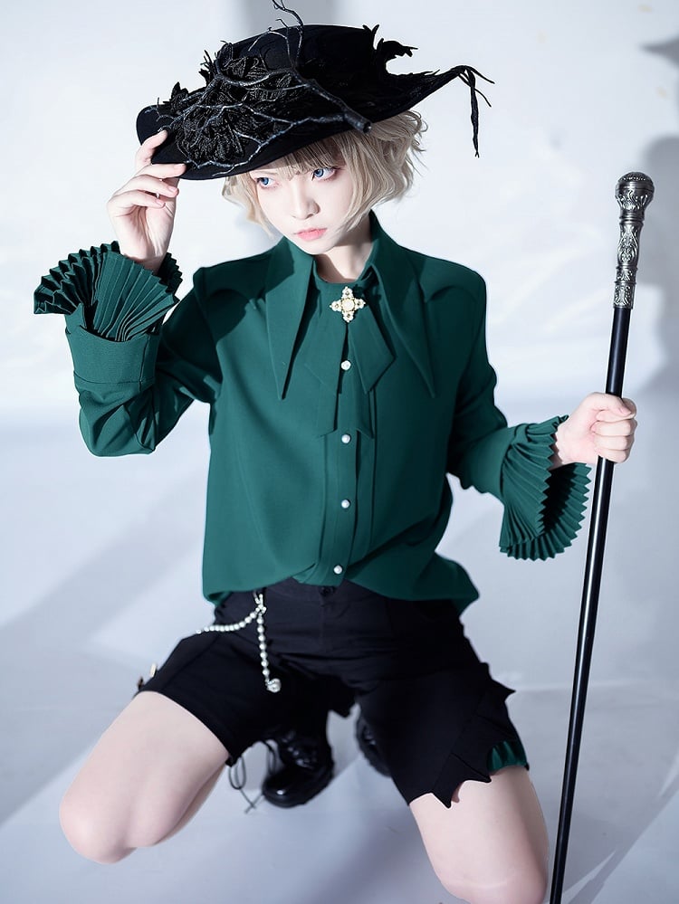 Style Ouji Collar Green Prince Shirt Lolita Pointed