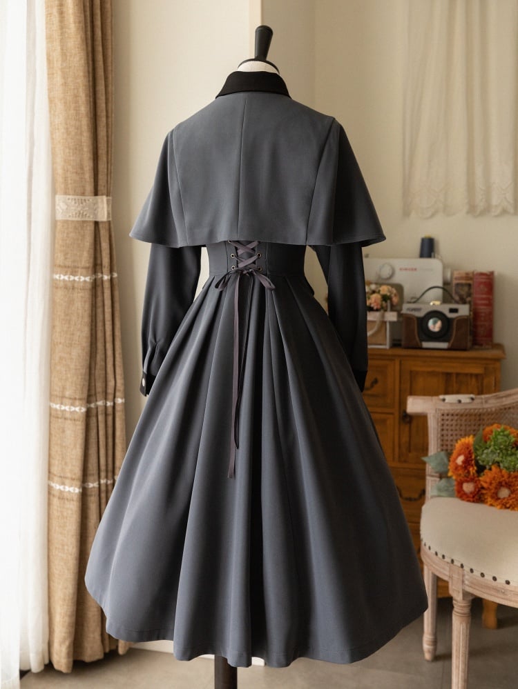 Dark Gray Autumn and Winter Classic One Piece Front Button Placket