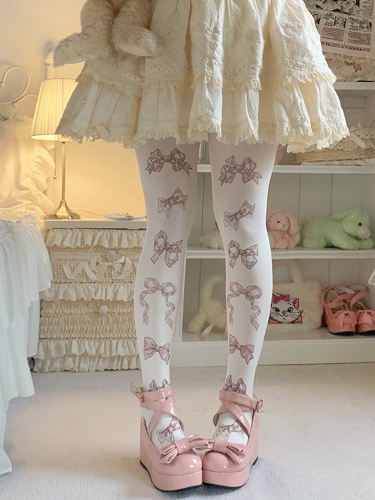 Bowknots Print Sweet Lolita Tights