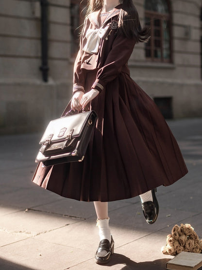 Brown High Waist Pleated Skirt