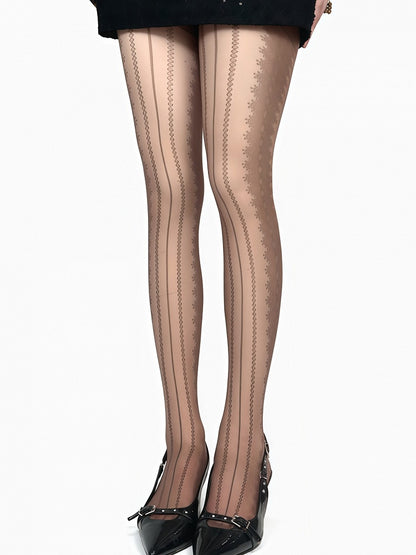 Tights White/Black/Brown/Gray Pattern Striped