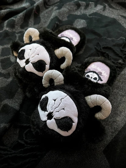 Black and White Grim Reaper Gothic Winter Plush Slippers