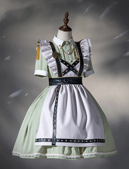 Flutter Military and Set Short Apron Green Dress Full Maid Light Lolita Sleeves