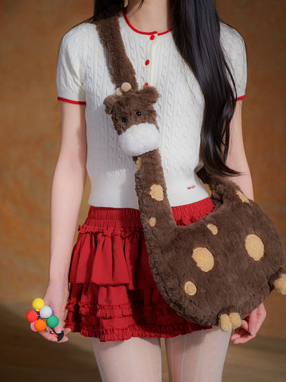 Giraffe Plush Crossbody Brown Bag