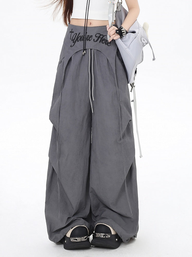 Asymmetrical Accessory Punk Waist Drawstring Waist Wasteland Gray Pants with