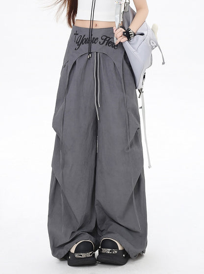 Asymmetrical Accessory Punk Waist Drawstring Waist Wasteland Gray Pants with