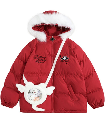Black/Red Little Devil Hooded Puffer Jacket with Free Ita Bag