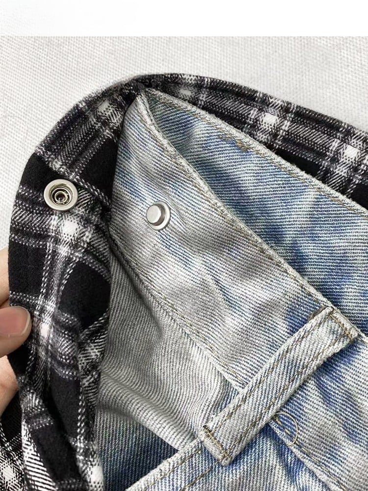 Wide-leg With Blue Bittersweet Jeans BlackWhite Plaid Pattern Accessory Cut Detachable