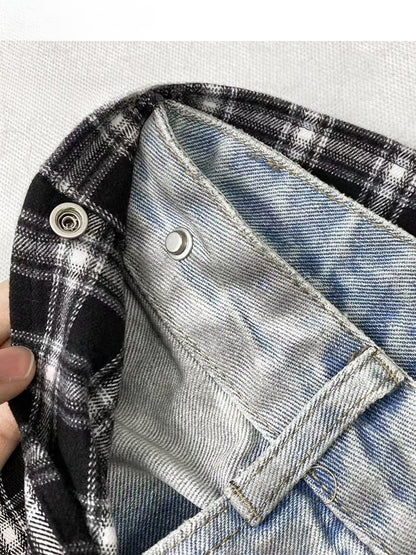 Wide-leg With Blue Bittersweet Jeans BlackWhite Plaid Pattern Accessory Cut Detachable