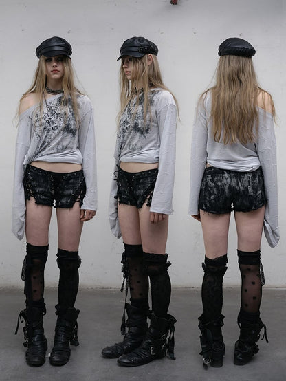 Studs Wasteland Punk with Decor Shorts Black