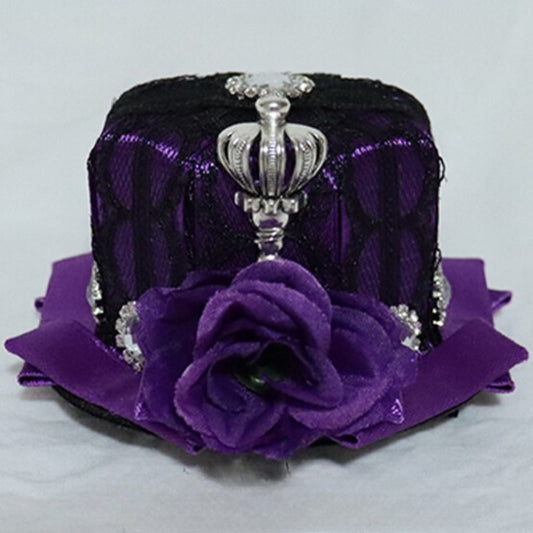 Lace Floral Mini Design Hat Crown Purple Trim Decorated