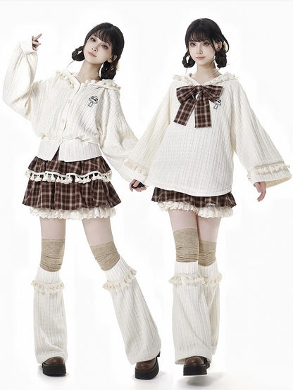 Brown Plaid Tiered Skort Ruffle Cuffs Fringe Trim