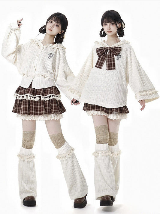 Brown Plaid Tiered Skort Ruffle Cuffs Fringe Trim