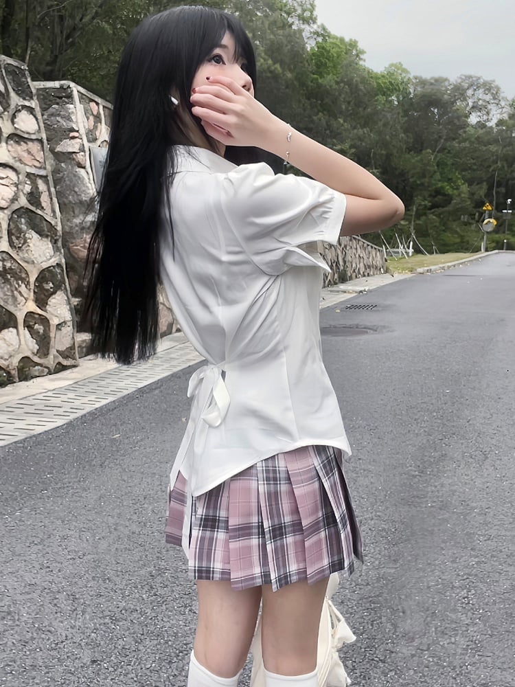 White At JK Uniform Self-tie Puff Back Sleeves Shirt Design