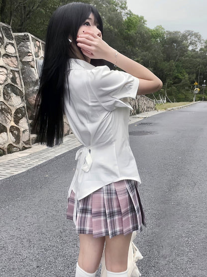 White At JK Uniform Self-tie Puff Back Sleeves Shirt Design