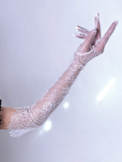 Design Hollow-out Gloves Black/White Lace
