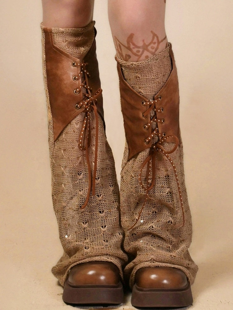 Punk Leg Warmers Lace-Up Wasteland Brown Detail