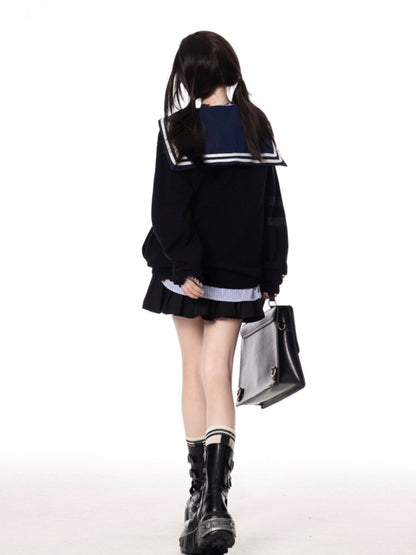Knit Cardigan for JK Uniform Preppy Black/Gray V-neck Autumn Style