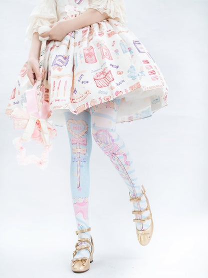 Candy Scepters Print Velvet Over Knee Stockings