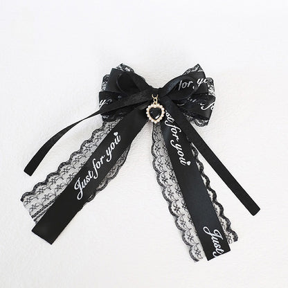 Kei Pink Lace Jirai Haarspange mit Herzanhänger Schwarze Schleife /