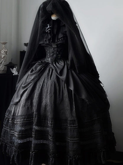 Lolita Lace Floral Embroidered Trim Black/Gray/Brown Veil with