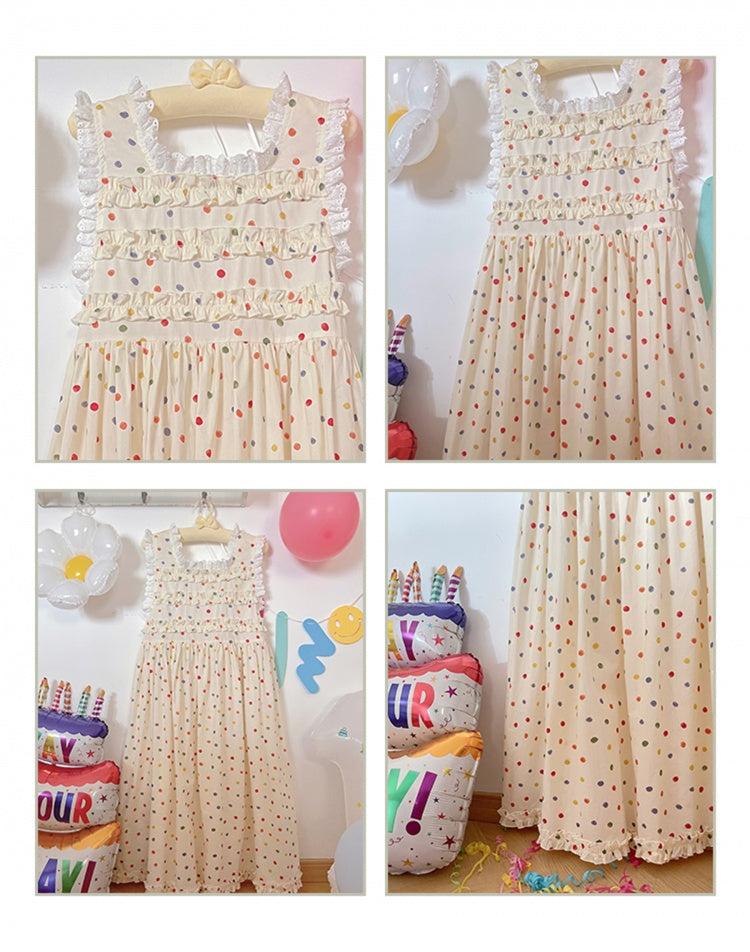 Yellow Polka-dot Flounce Hem Sleeveless Dress