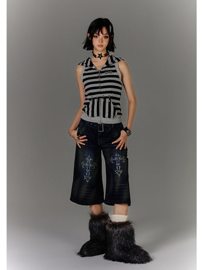 with Buckle Blue Print Faded Wash Glamorous Distressed Jeans Belt Cross