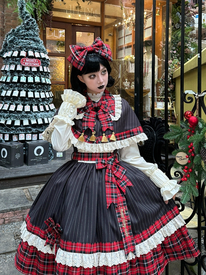 Black Stripes and Red Plaid Pattern Cape