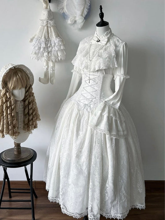 Lolita High Super Long White Skirt Gothic Version Waist