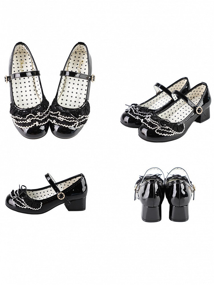 Buckle Black Lace Layers Mary Bowknot Multiple Decorated Round Beaded Janes