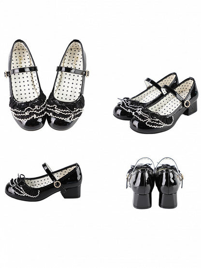 Buckle Black Lace Layers Mary Bowknot Multiple Decorated Round Beaded Janes