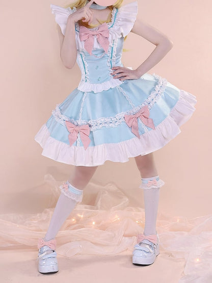 Blue and Pink Bowknots Top Skirt Cosplay Costume