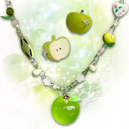 Apple Necklace/Ear 4 Clips/Ring Options Green