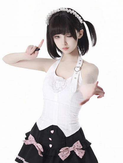 Detachable Cups White Halter Padded Neck Top with