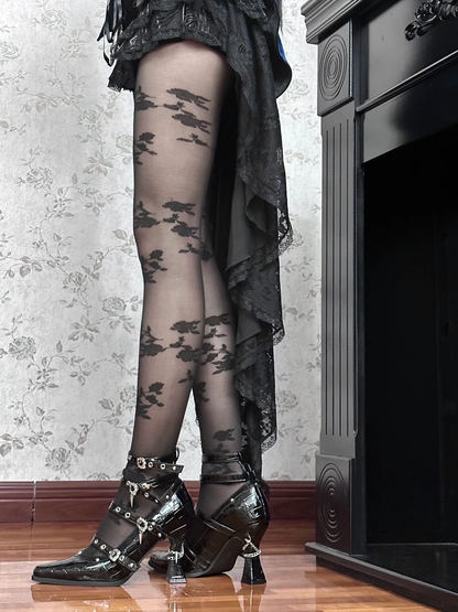 in Buckle Leather Faux Polished 8.5cm Gothic Heel High Crocodile Multiple Heels Straps with Black