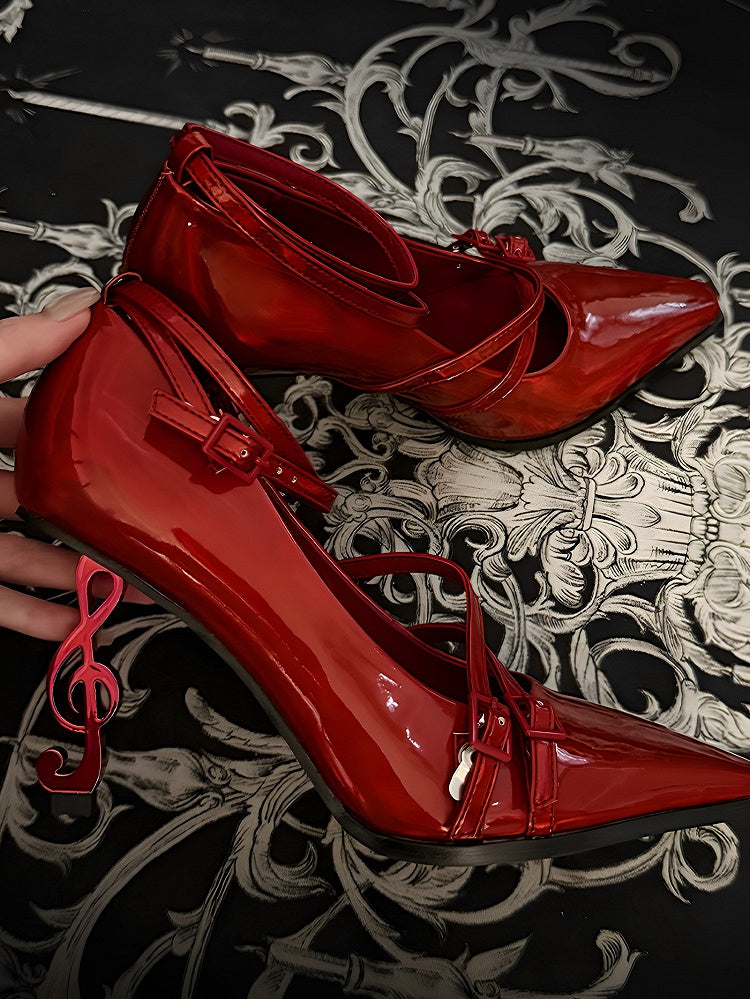 Gothic Spitzschuhe Note Music mit Zehenpartie 8cm Design Roter Absatz