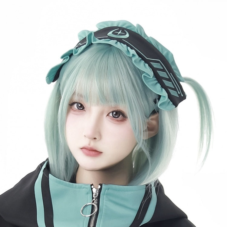 Black&Green Moon and Star Embroidery Jirai Kei Hairband