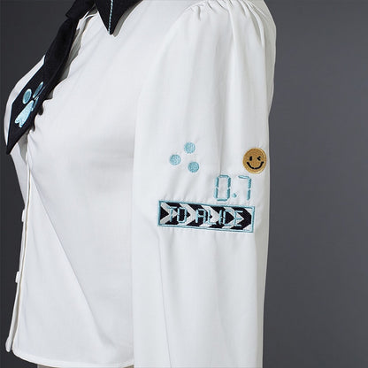 Long Punk Shirt Ruched Rock with Sleeves Tie White