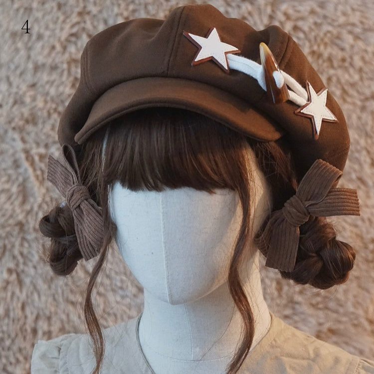 Brown Beret Decorated Button Hat