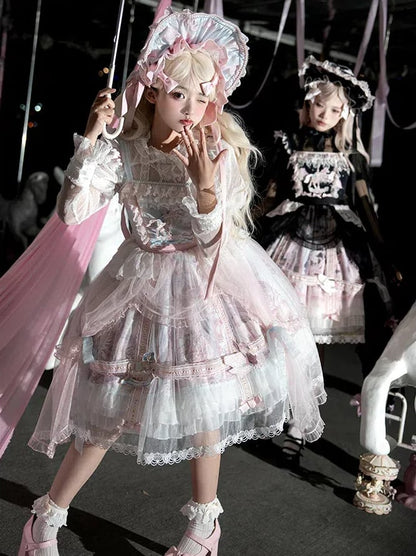 Bonnet Lolita noir et rose / rose et bleu