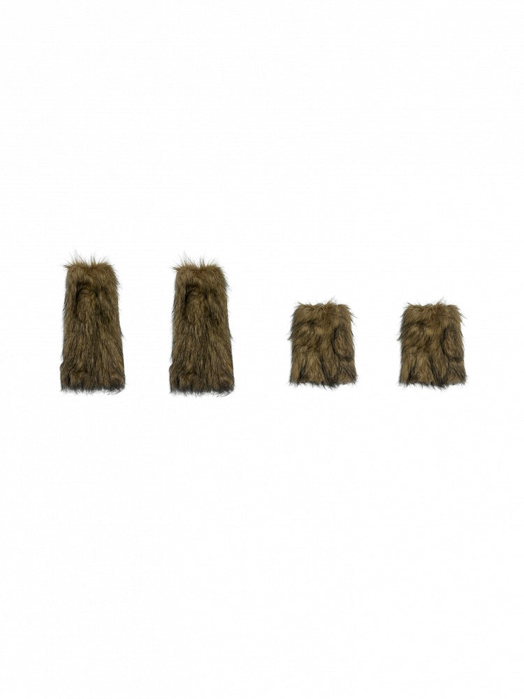 White/Brown Y2K Shaggy Leg Warmers