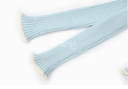 Blue Bowknot Details Round Neck Slim-fit Knit Top