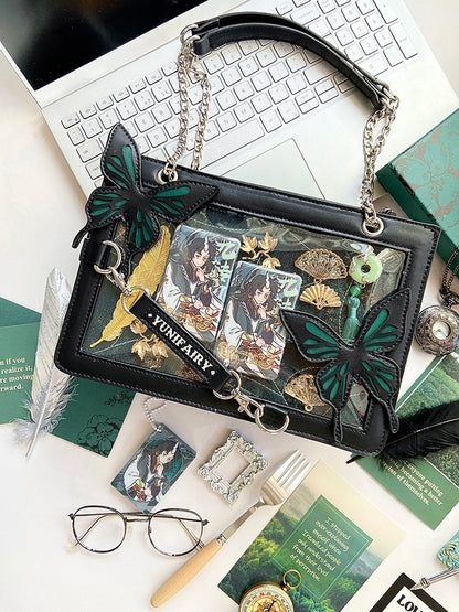 Green Butterfly Spiderweb Detail Small Version Black Ita Shoulder Bag