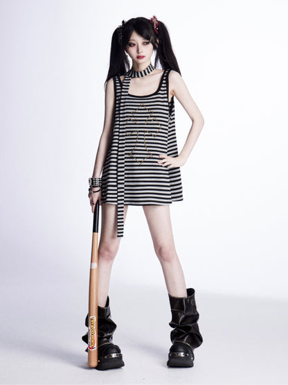 with Free Black and Gray Stripes Studded Cross Vintage Scarf Tank Top
