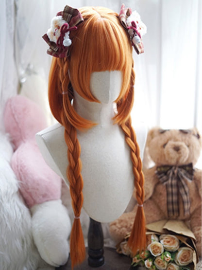 Milk White/Caramel/Orange/Pink&Black Waist Length Straight Wig With Full Bangs